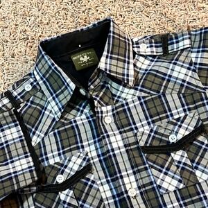 Buzz Cuts Boys Plaid Short Sleeve Button Up Shirt Top Sz 7